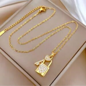 Stainless Steel Necklace Chain Lock Key Pendant
